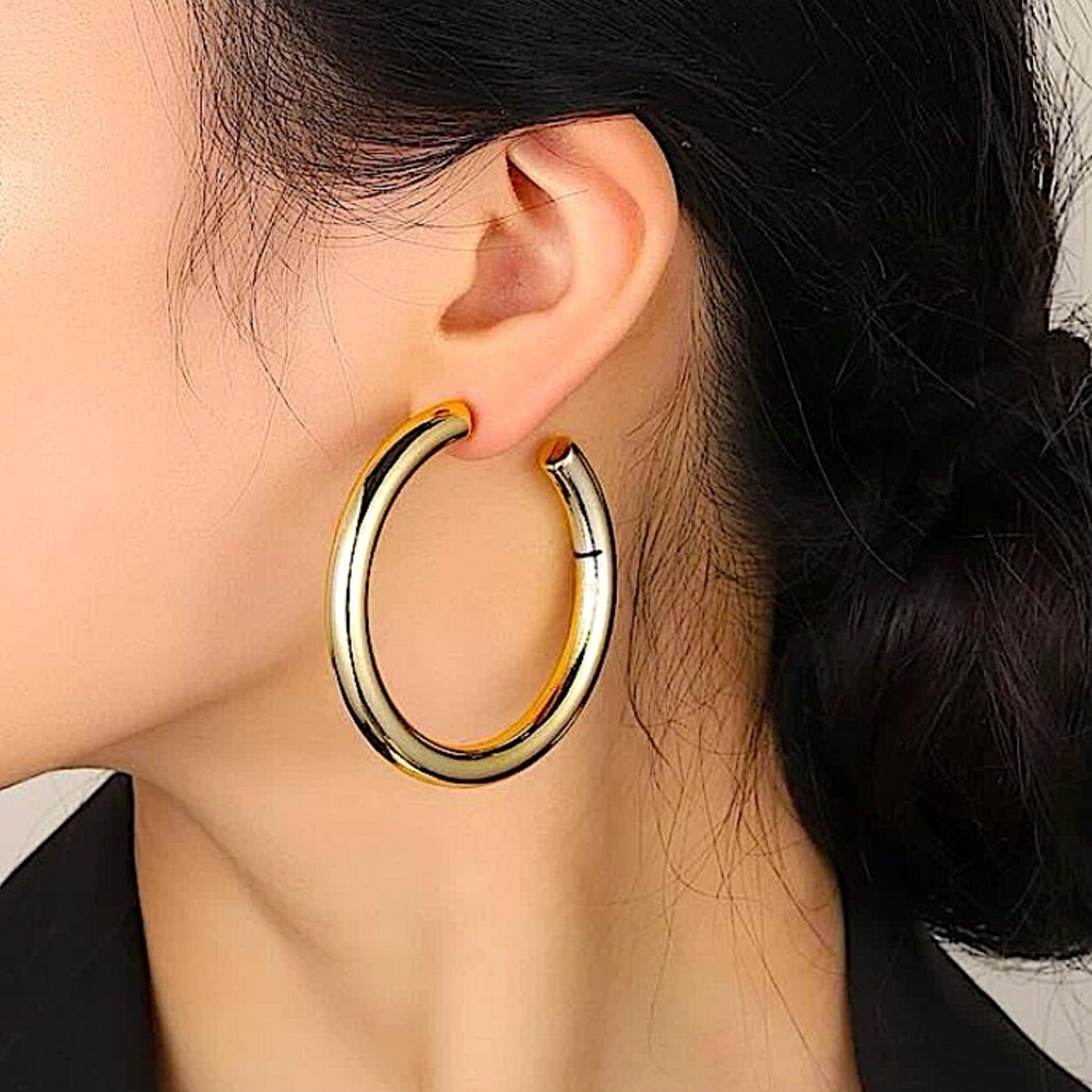 Gold Plated Tube Hoop Earrings